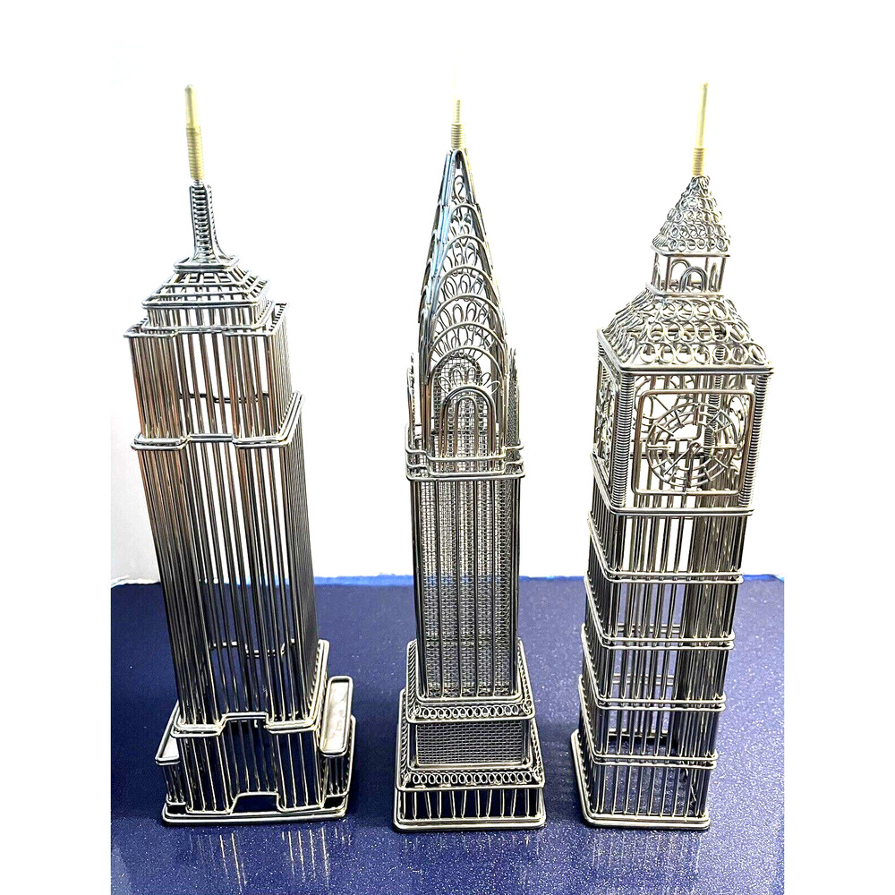 Doodle Destinations Eiffel Tower Big Ben Empire State Building 3 Pc Decor 12"